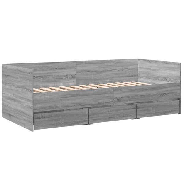 vidaXL Sof&aacute;-cama com gavetas sem colch&atilde;o 100x200 cm cinzento sonoma