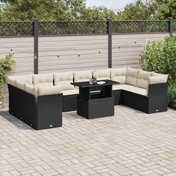 vidaXL 11 pcs conjunto sof&aacute;s de jardim c/ almofad&otilde;es vime PE preto