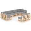 vidaXL 9 pcs conjunto lounge de jardim c/ almofad&otilde;es pinho maci&ccedil;o