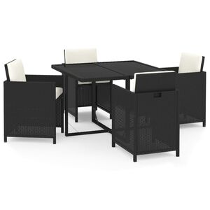 vidaXL 5 pcs conjunto de jantar p/ jardim c/ almofad&otilde;es vime PE preto