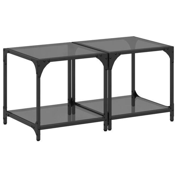 vidaXL Mesa de centro com topo em vidro preto 40x40x40 cm a&ccedil;o
