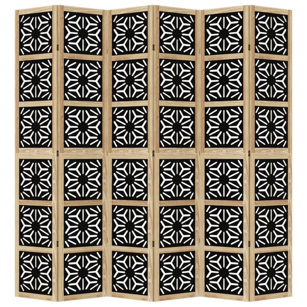 vidaXL Biombo c/ 6 pain&eacute;is madeira de paulownia maci&ccedil;a castanho/preto