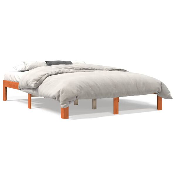 vidaXL Cama sem colch&atilde;o 135x190 cm madeira pinho maci&ccedil;a castanho-mel