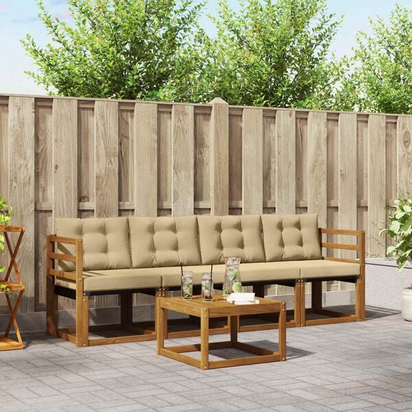 vidaXL Conjunto de Sof&aacute;s para Exterior 5 pcs Natural e Bege