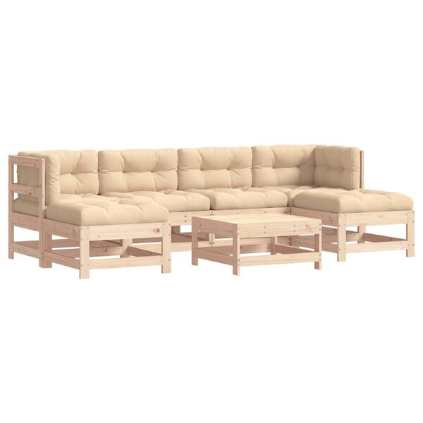 vidaXL 7 pcs conjunto lounge jardim c/ almofad&otilde;es madeira maci&ccedil;a