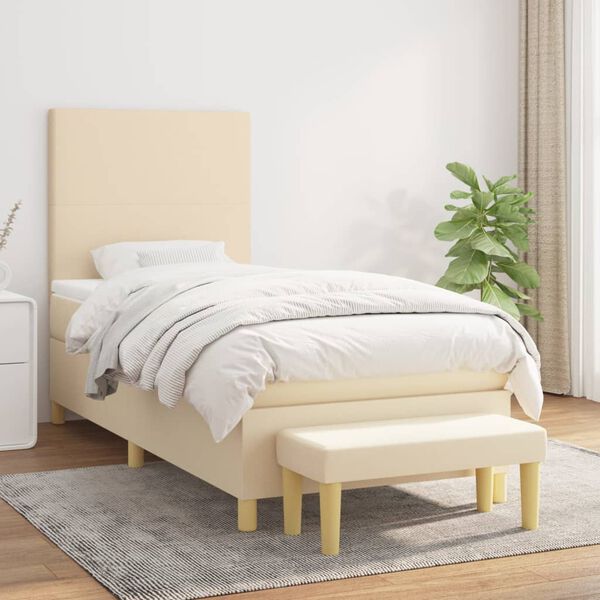 vidaXL Cama com molas/colch&atilde;o 90x190 cm tecido cor creme