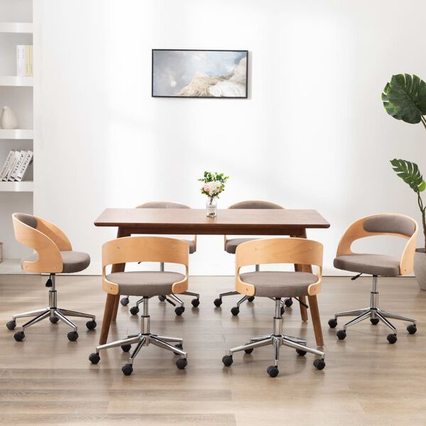 vidaXL Cadeiras jantar 6 pcs madeira curvada/tecido cinza-acastanhado