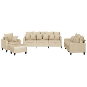vidaXL 4 pcs conjunto de sof&aacute;s com almofadas tecido cor creme