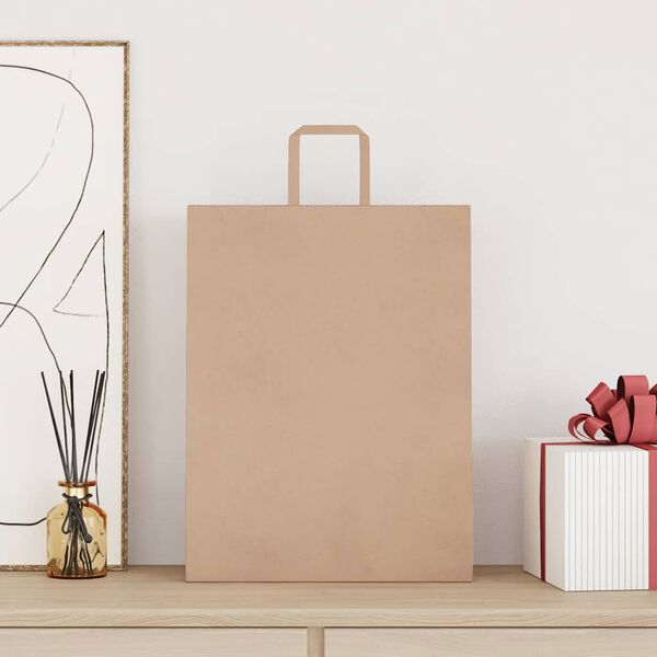 vidaXL Sacos de papel 250 unid com al&ccedil;as castanho 32x12x42 cm