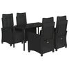 vidaXL 5 pcs conjunto de jantar p/ jardim c/ almofad&otilde;es vime PE preto