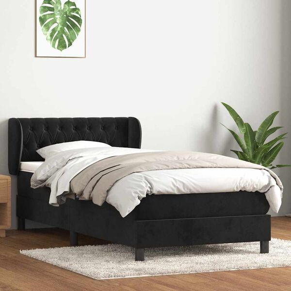 vidaXL Cama box spring com colch&atilde;o 90x210 cm veludo preto