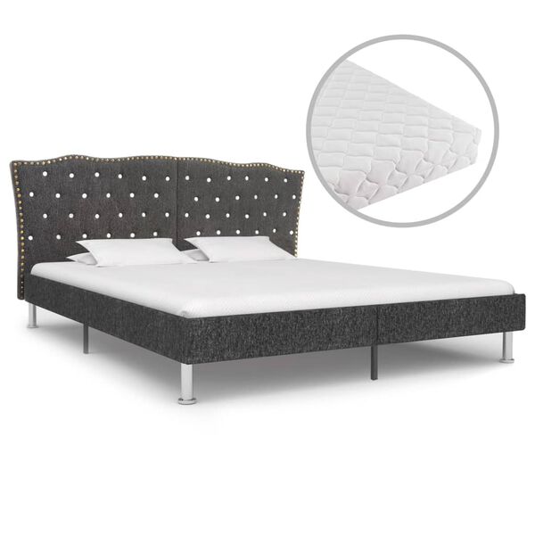 vidaXL Cama com colch&atilde;o 180x200 cm tecido cinzento-escuro