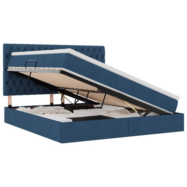 vidaXL Cama com arruma&ccedil;&atilde;o e LED com led Azul 160 x 200 cm Poli&eacute;ster