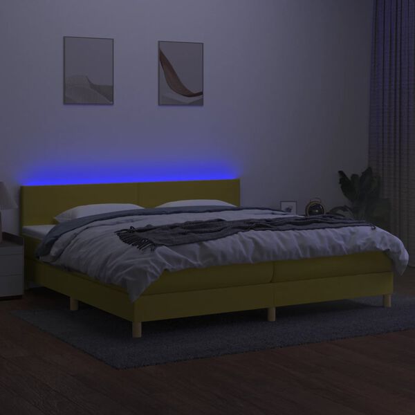 vidaXL Cama box spring c/ colch&atilde;o e LED 200x200 cm tecido verde