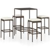 vidaXL 5 pcs conjunto de bar p/ jardim com almofad&otilde;es vime PE castanho