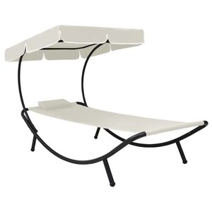 vidaXL Espregui&ccedil;adeira com toldo e almofada branco nata