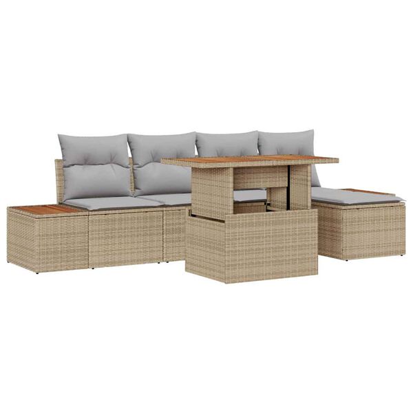 vidaXL Conjunto de Sof&aacute; de Jardim 6 pcs Bege Rattan Sint&eacute;tico