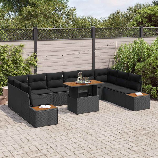 vidaXL Conjunto de Sof&aacute; de Jardim 11 pcs Preto Rattan Sint&eacute;tico