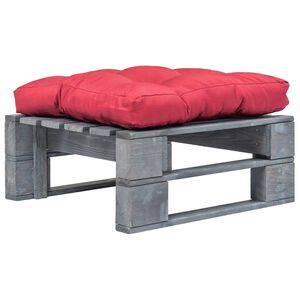 vidaXL Otomana de paletes com almofad&atilde;o vermelho madeira cinzenta