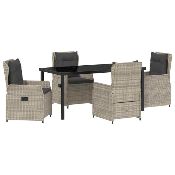 vidaXL Conjunto de Jantar para Jardim 5 pcs Cinzento-claro vime PE