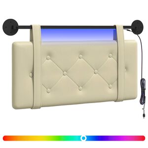vidaXL Cabeceira suspensa Com luz LED Creme Couro Sint&eacute;tico