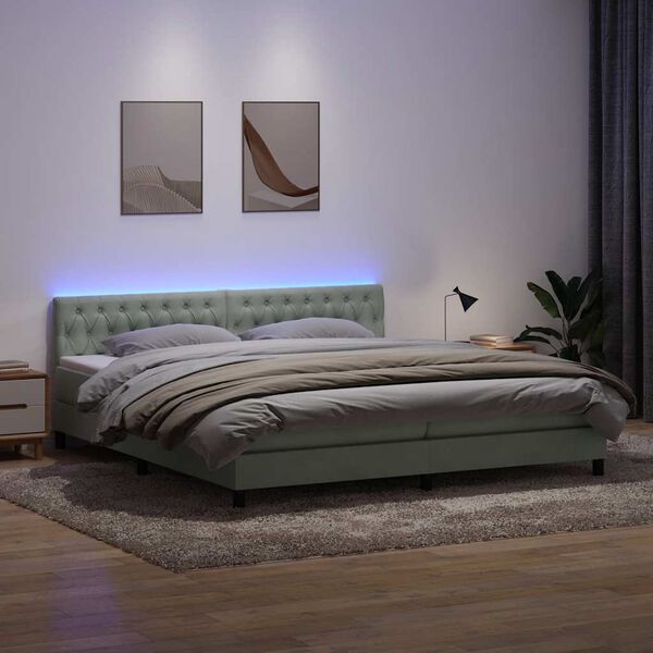 vidaXL Cama box spring c/ colch&atilde;o e LED 180x220 cm veludo cinzento-claro