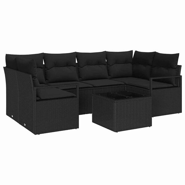 vidaXL Conjunto de Sof&aacute;s 7 pcs Preto vime PE