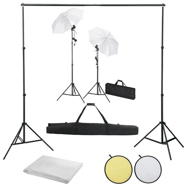 vidaXL Kit est&uacute;dio de fotografia com fundos + ilumina&ccedil;&atilde;o e sombrinhas