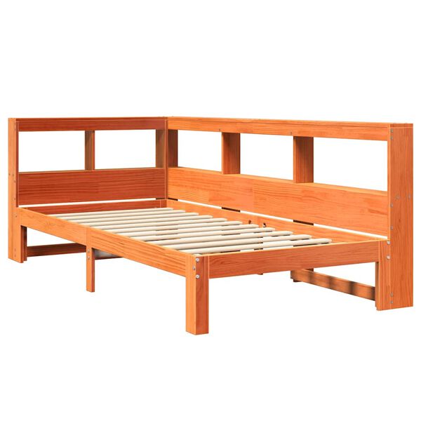 vidaXL Cama com estante sem colchão 75x190cm pinho maciço castanho-mel