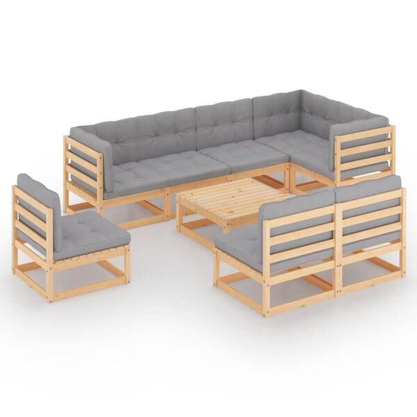 vidaXL 9 pcs conjunto lounge de jardim c/ almofad&otilde;es pinho maci&ccedil;o