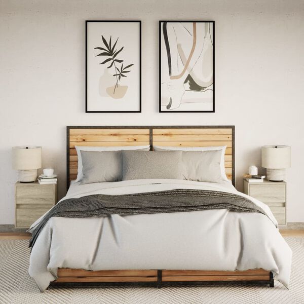 vidaXL Mesas de cabeceira de parede com luzes LED 2pcs carvalho sonoma