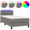 vidaXL Cama box spring c/ colch&atilde;o e LED 90x200 cm tecido cinza-escuro