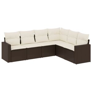 vidaXL 6 pcs conjunto de sof&aacute;s jardim c/ almofad&otilde;es vime PE castanho