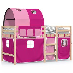 vidaXL Cama alta para crian&ccedil;a com t&uacute;nel 90x190 cm pinho maci&ccedil;o rosa