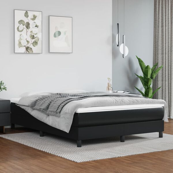 vidaXL Cama com molas/colch&atilde;o 140x190 cm couro artificial preto