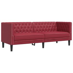 vidaXL Sof&aacute; chesterfield 3 lugares couro artificial vermelho tinto