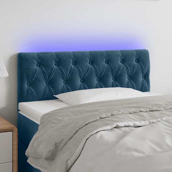 vidaXL Cabeceira de cama c/ luzes LED veludo 100x7x78/88cm azul-escuro
