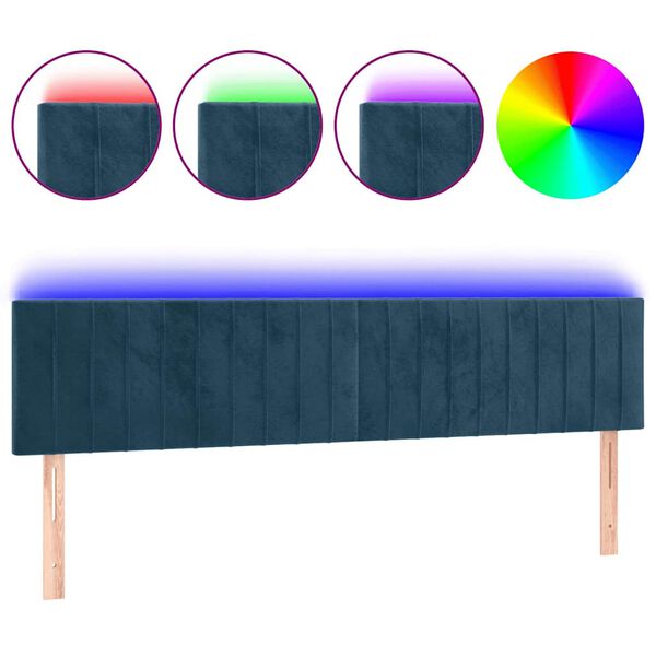 vidaXL Cabeceira de cama c/ luzes LED veludo 160x5x78/88cm azul-escuro
