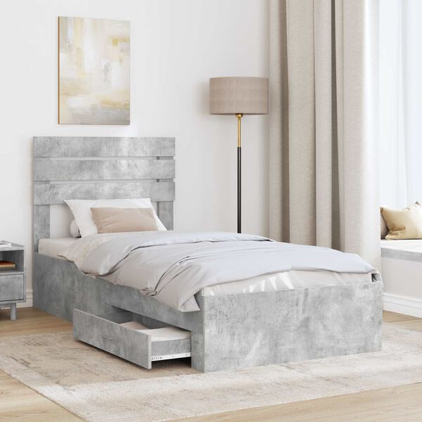 vidaXL Estrutura da Cama com gaveta Cinza Concreto e Prata 70 x 190 cm