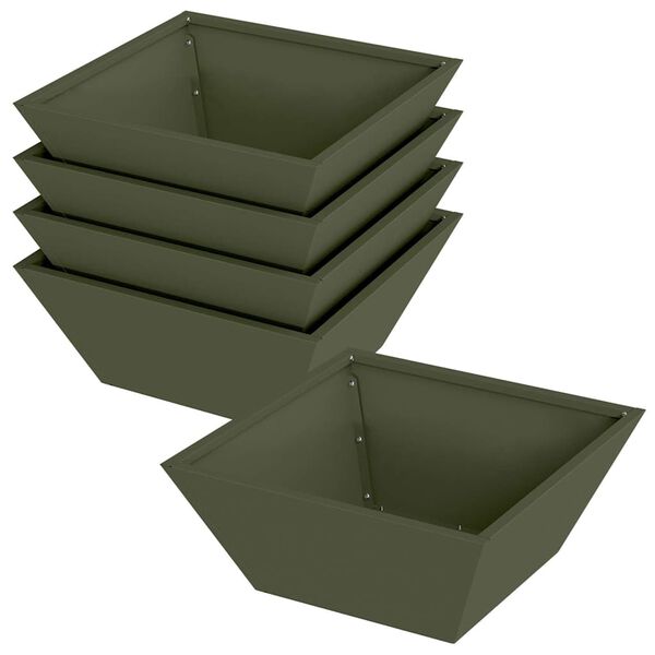vidaXL Vaso de Jardim 5 pcs Verde Oliva 40 x 40 x 15 cm