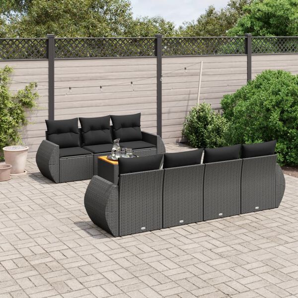 vidaXL 8 pcs conjunto sof&aacute;s de jardim com almofad&otilde;es vime PE preto