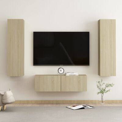 vidaXL 3 pcs conjunto de móveis de TV contraplacado carvalho sonoma