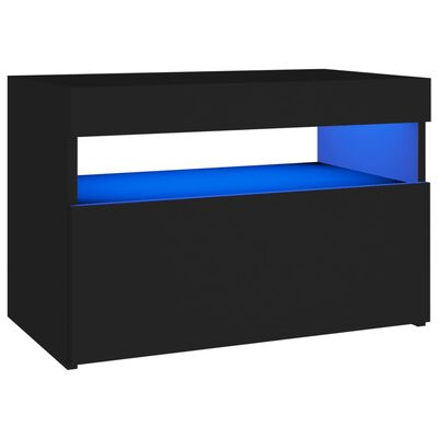 vidaXL Mesa de cabeceira & luzes LED 60x35x40 cm deriv. madeira preto