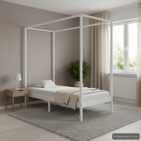 vidaXL Estrutura de cama com toldo 90x200 cm pinho maci&ccedil;o branco