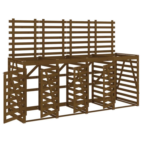 vidaXL Abrigo para caixote do lixo qu&aacute;druplo pinho maci&ccedil;o castanho-mel