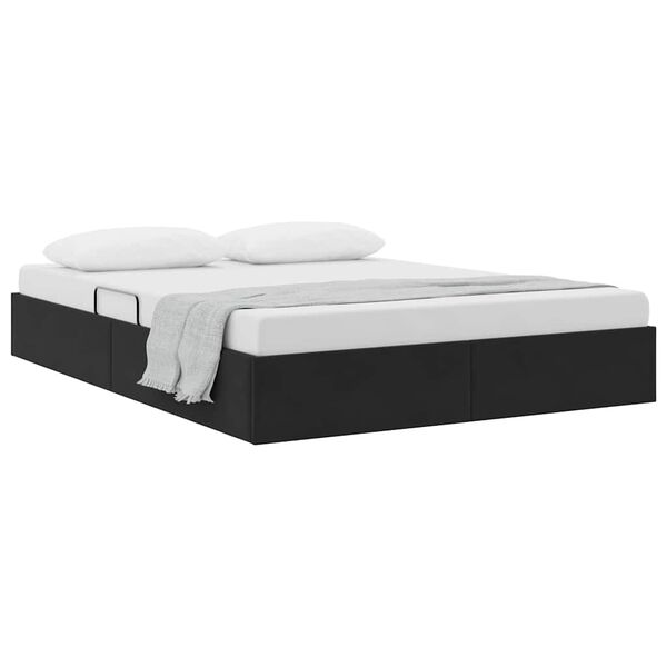 vidaXL Cama com Armazenamento com colch&atilde;o Preto 140 x 190 cm Veludo
