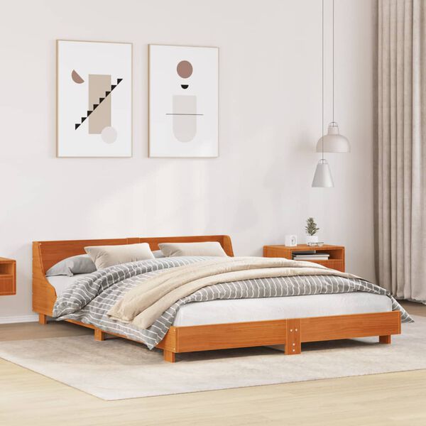 VidaXL Cama sem colchão 140x190 cm pinho maciço castanho-mel