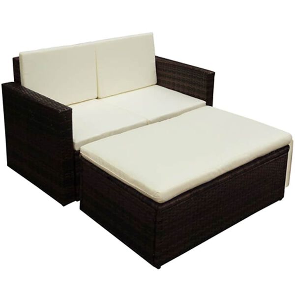 vidaXL 2 pcs conjunto lounge de jardim c/ almofadões vime PE castanho
