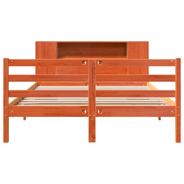 vidaXL Cama com estante sem colchão 135x190 cm pinho maciço