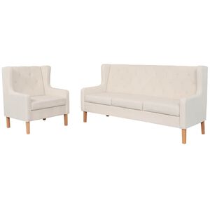 vidaXL Conjunto de sof&aacute;s 2 pcs tecido branco nata